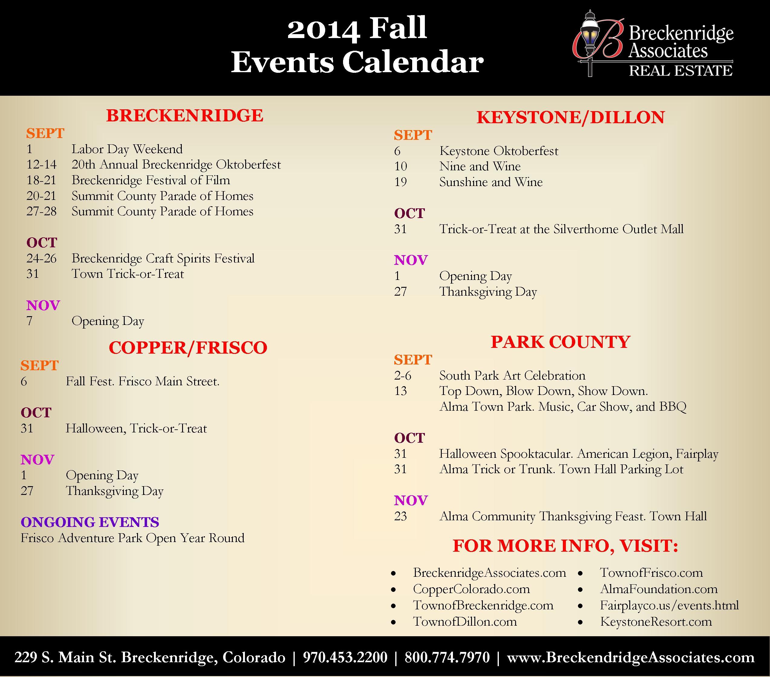 Summit and Park County Fall 2014 Event Calendar