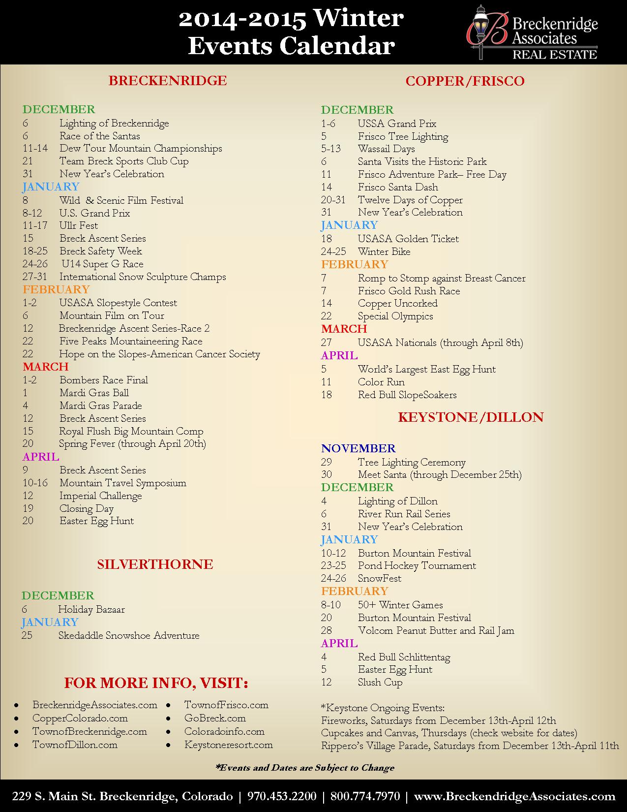 Summit County 2014/2015 Winter Events Calendar