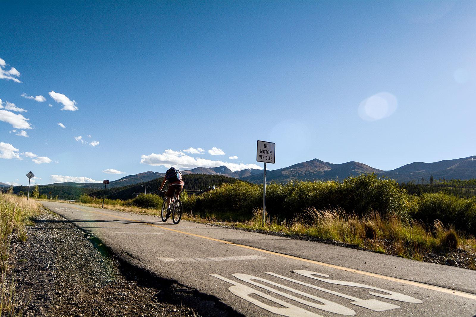 biking on the bike path in Summit County, Colorado