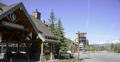 Bus stop at the entry to River Run Village at the Keystone Ski Resort