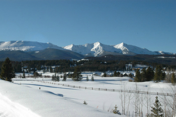 The Highlands at Breckenridge winter view from the Breckenridge Golf Course homes